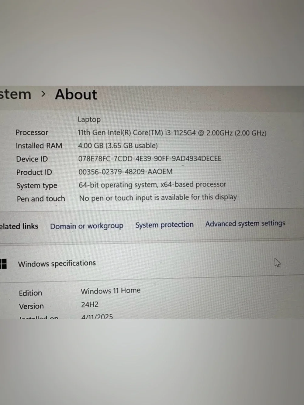 HP 14” Laptop Intel Core i3 4GB RAM 128GB SSD Windows 11 + Charger